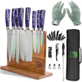 FULLHI Knife Set with Magnetic Knife Block Holder15pcs Japanese Knife Set German Stainless Steel Kitchen Knife Set
