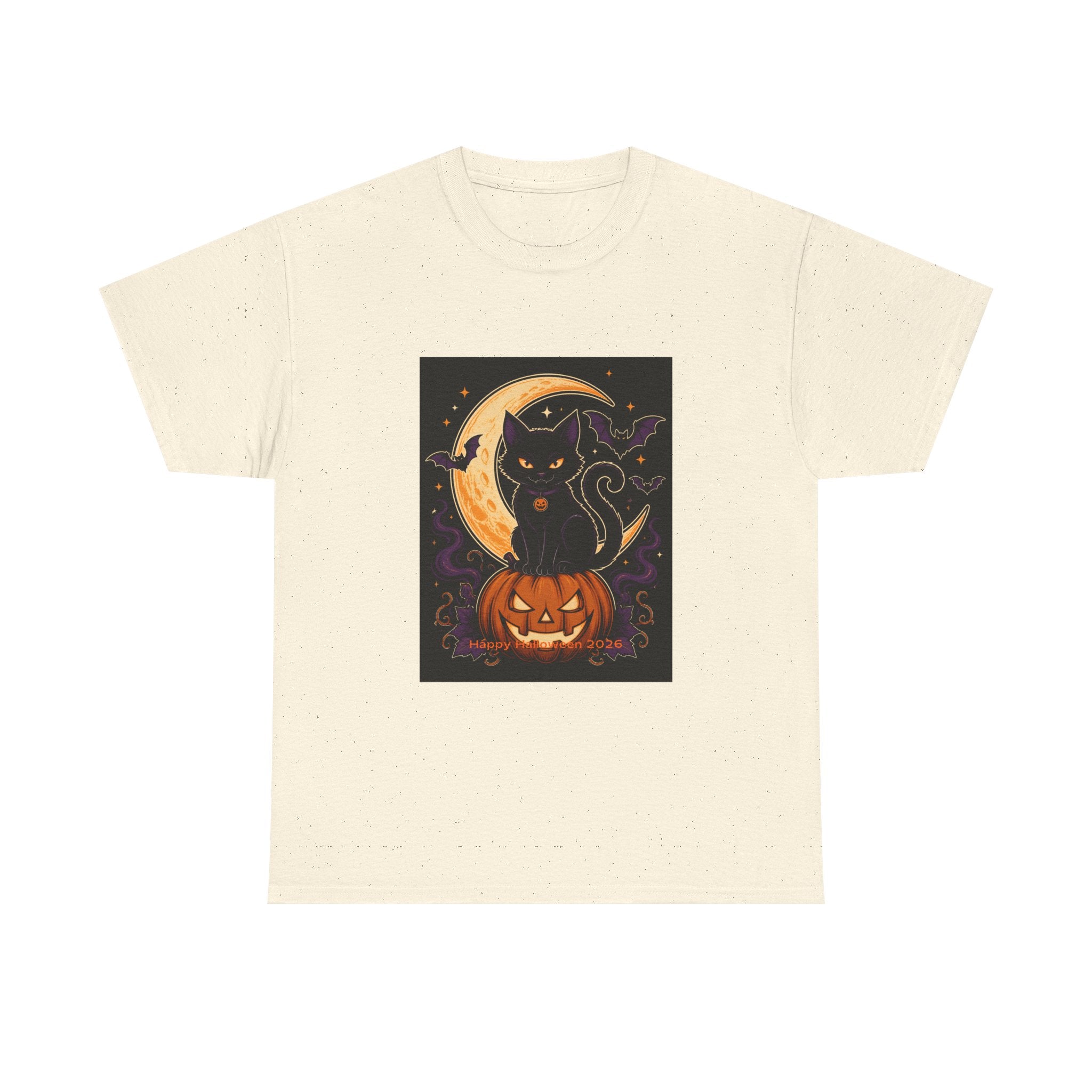 Black Cat on Jack-O'-Lantern Tee | Halloween Cat Moon Pumpkin Design