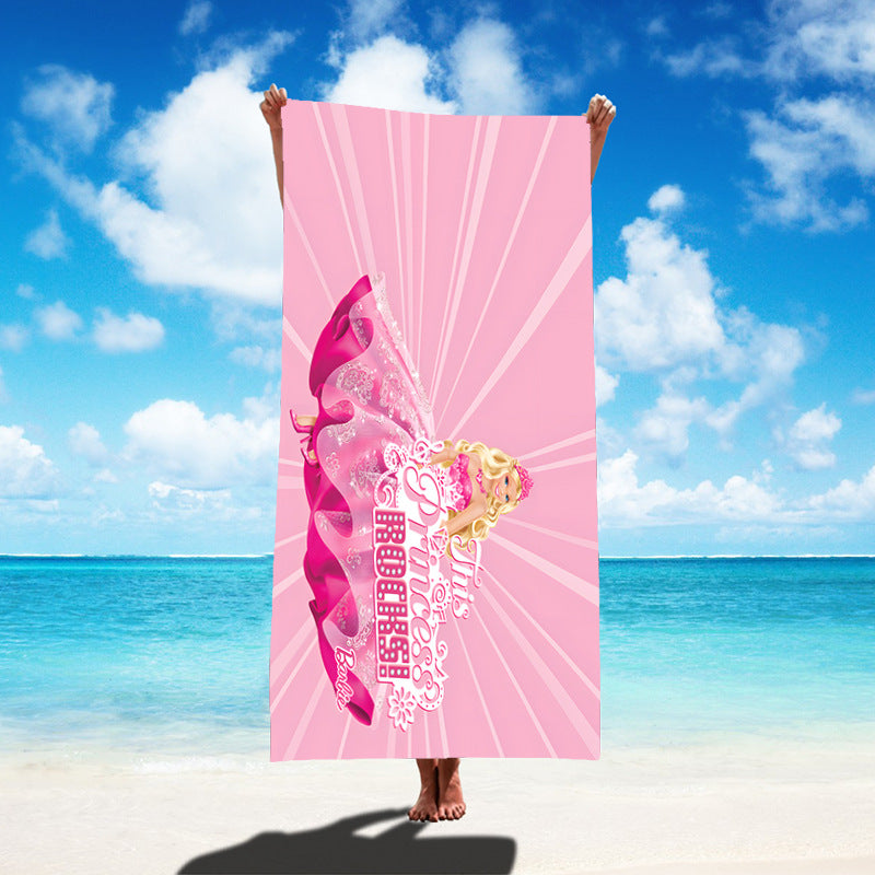 Custom Cartoon Barbie Beach Towel - Quick-Dry, Reversible