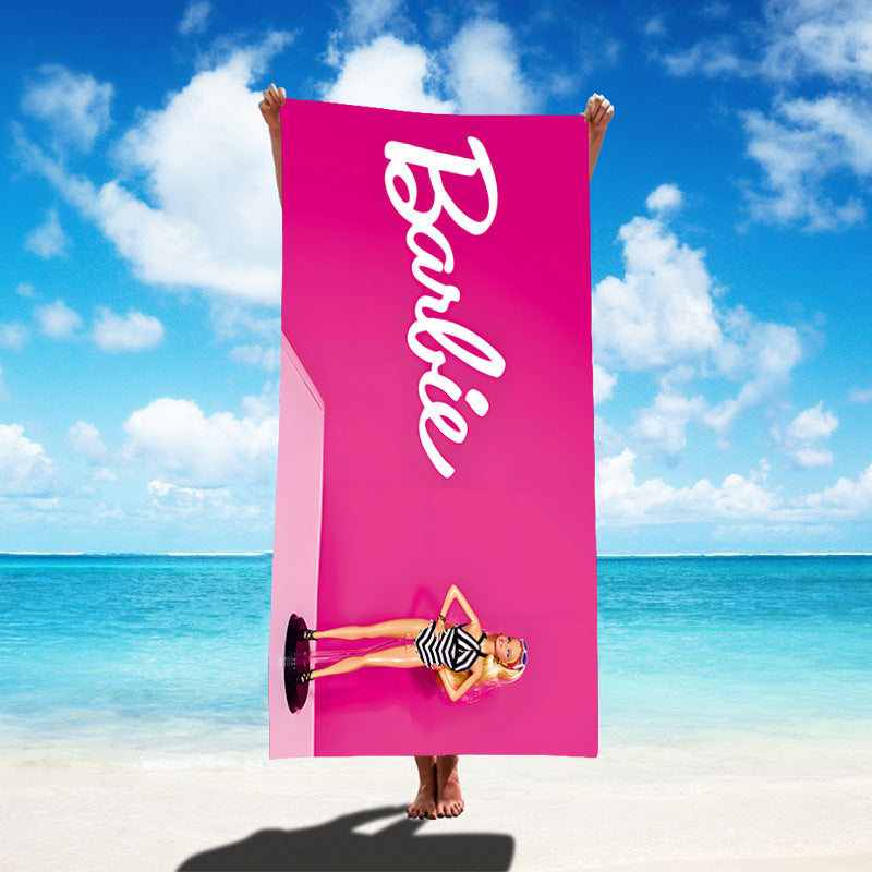 Custom Cartoon Barbie Beach Towel - Quick-Dry, Reversible