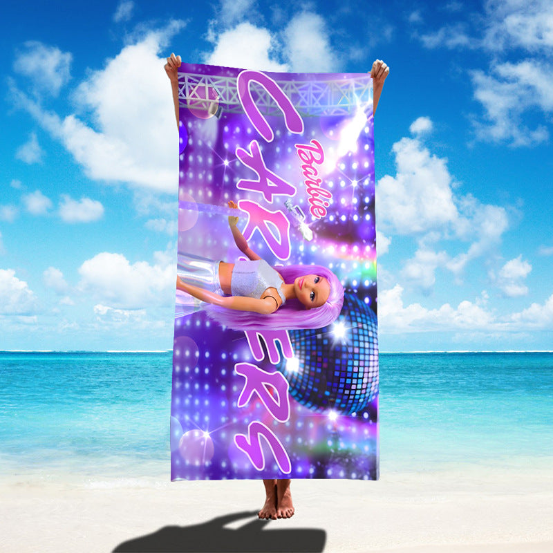 Custom Cartoon Barbie Beach Towel - Quick-Dry, Reversible