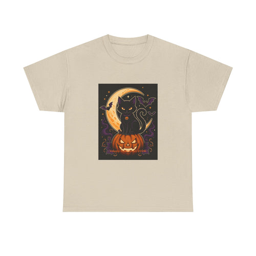 Black Cat on Jack-O'-Lantern Tee | Halloween Cat Moon Pumpkin Design