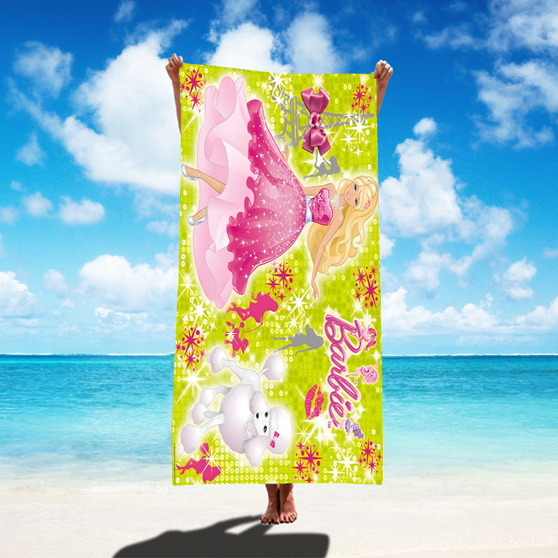 Custom Cartoon Barbie Beach Towel - Quick-Dry, Reversible