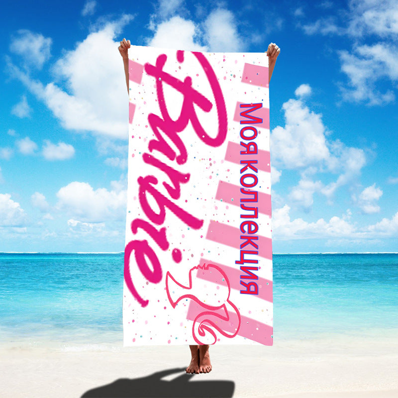 Custom Cartoon Barbie Beach Towel - Quick-Dry, Reversible