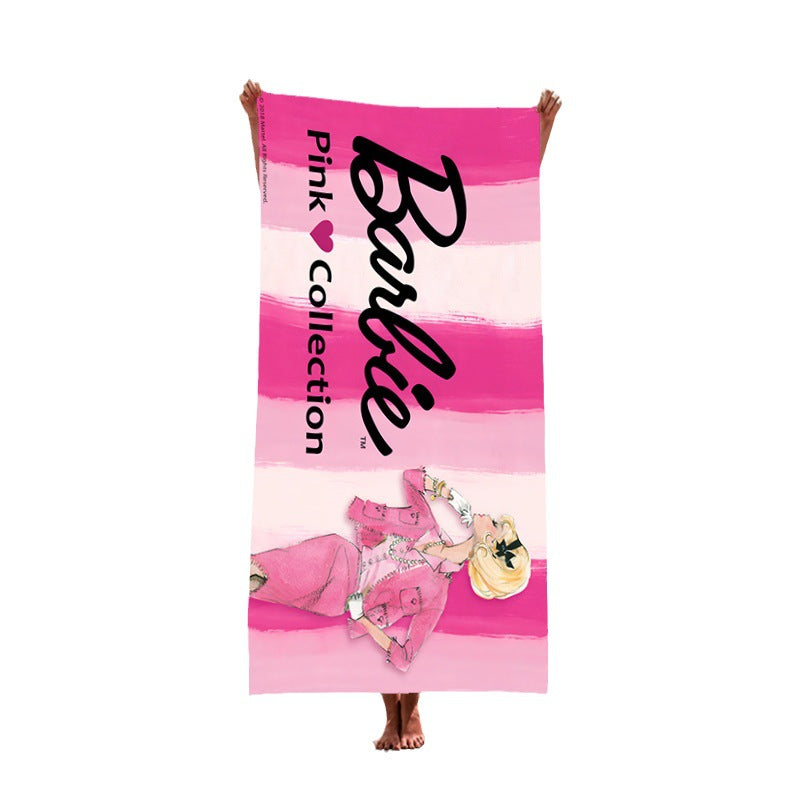Custom Cartoon Barbie Beach Towel - Quick-Dry, Reversible
