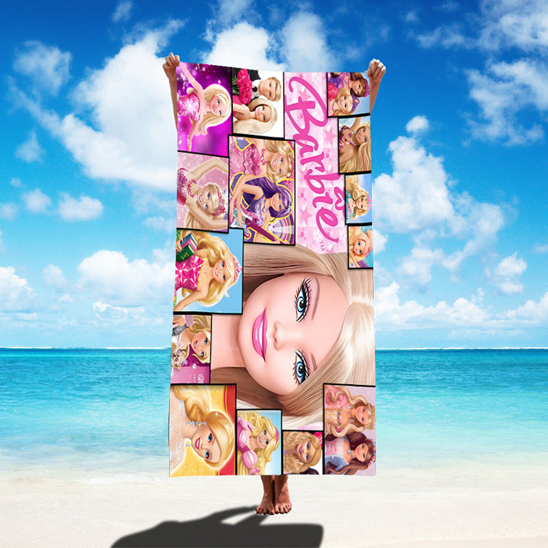 Custom Cartoon Barbie Beach Towel - Quick-Dry, Reversible