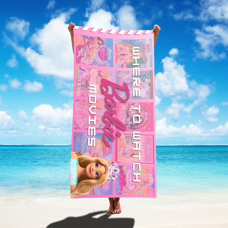 Custom Cartoon Barbie Beach Towel - Quick-Dry, Reversible