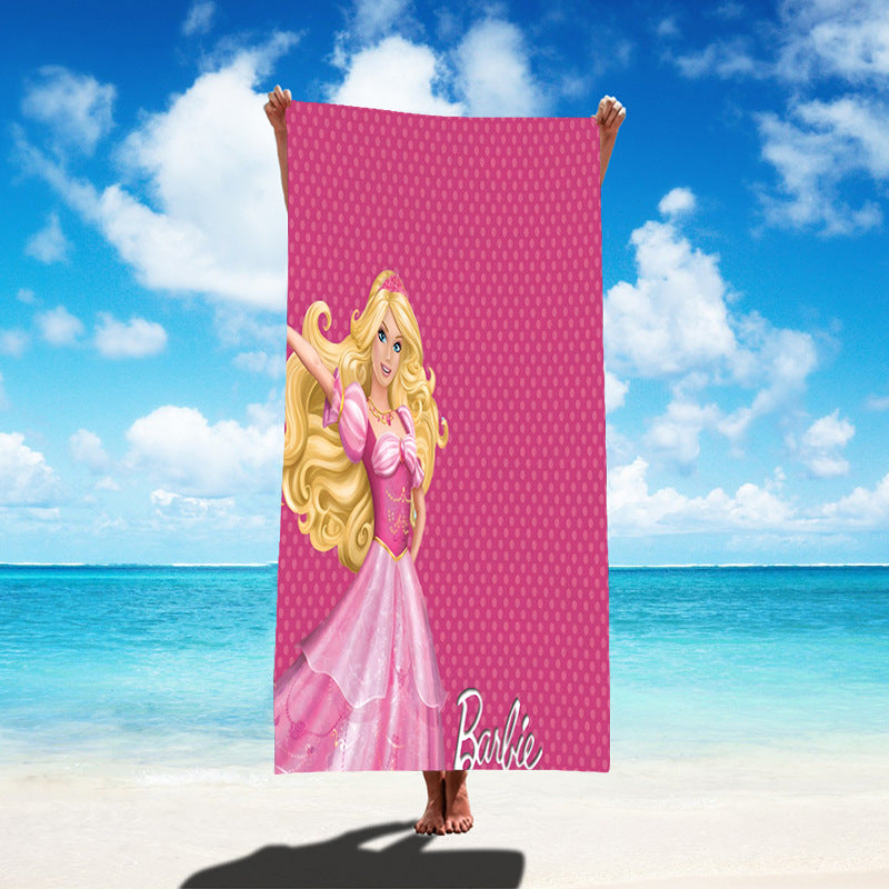 Custom Cartoon Barbie Beach Towel - Quick-Dry, Reversible