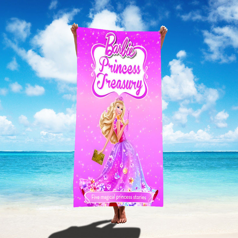 Custom Cartoon Barbie Beach Towel - Quick-Dry, Reversible