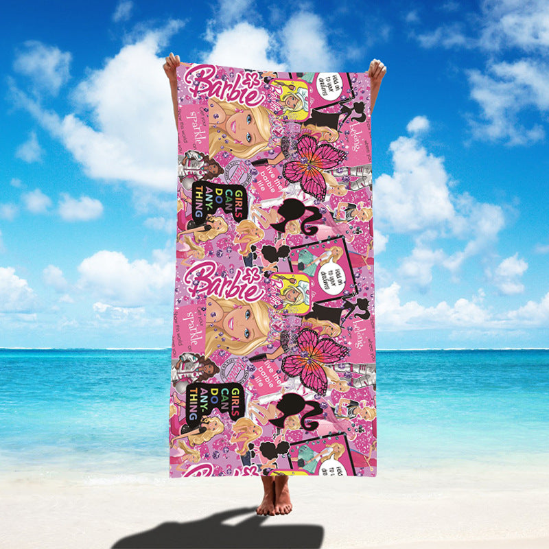 Custom Cartoon Barbie Beach Towel - Quick-Dry, Reversible