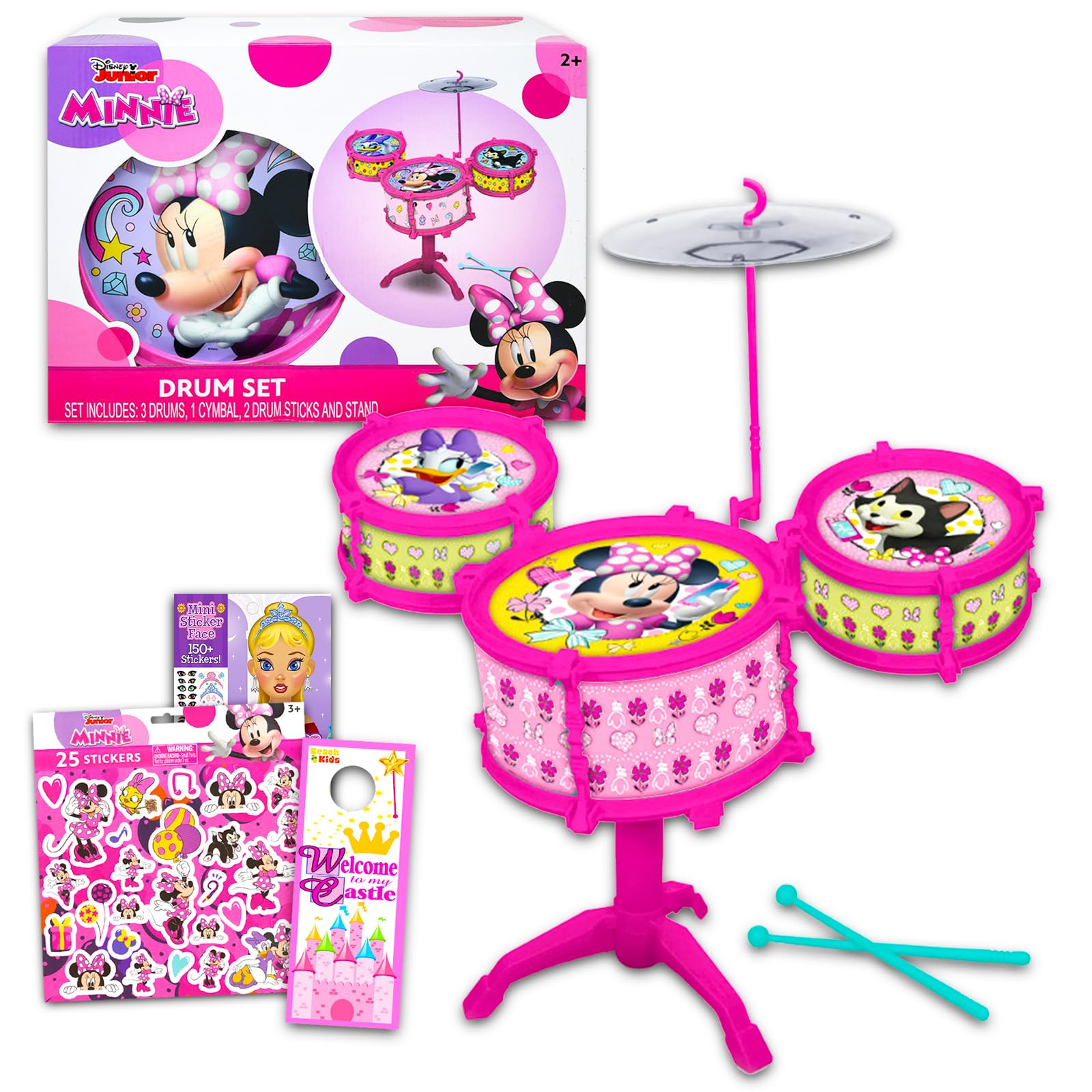 Minnie Mouse Toy Drum Set for Girls - Bundle with Minnie Drum Music Set Minnie Stickers More | Minnie Musical Toys for Girls