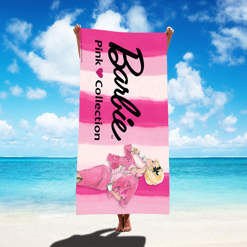 Custom Cartoon Barbie Beach Towel - Quick-Dry, Reversible