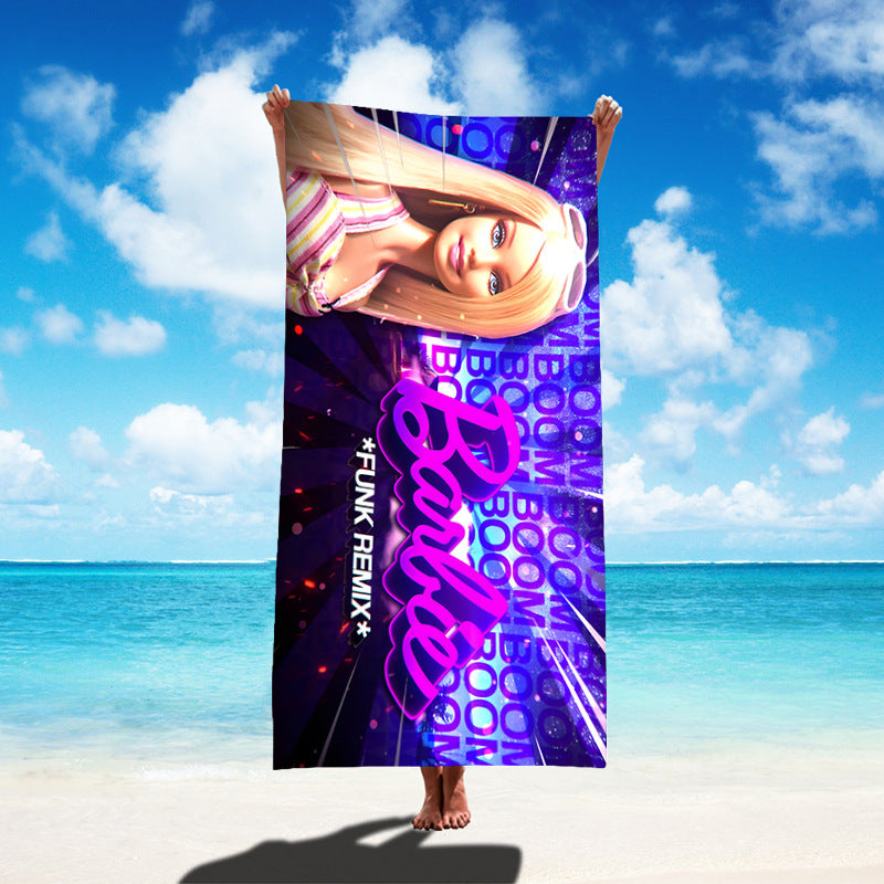 Custom Cartoon Barbie Beach Towel - Quick-Dry, Reversible
