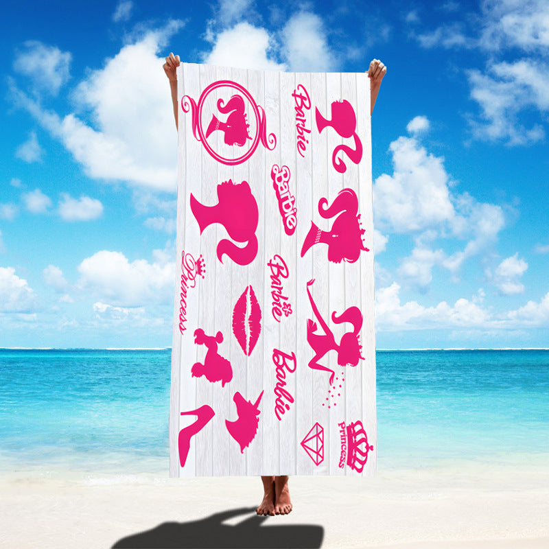 Custom Cartoon Barbie Beach Towel - Quick-Dry, Reversible