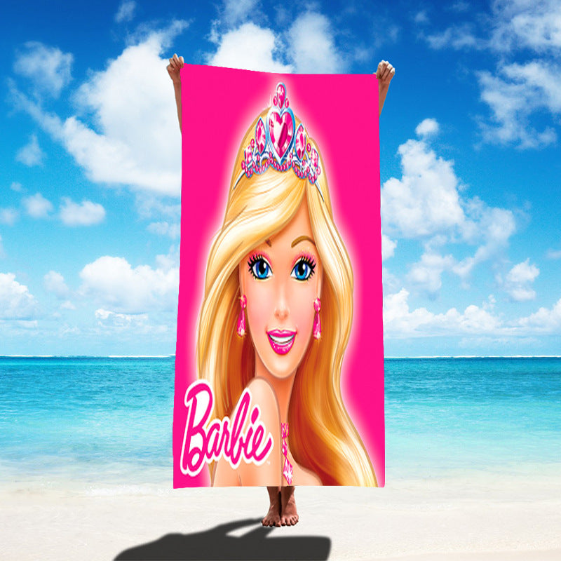 Custom Cartoon Barbie Beach Towel - Quick-Dry, Reversible