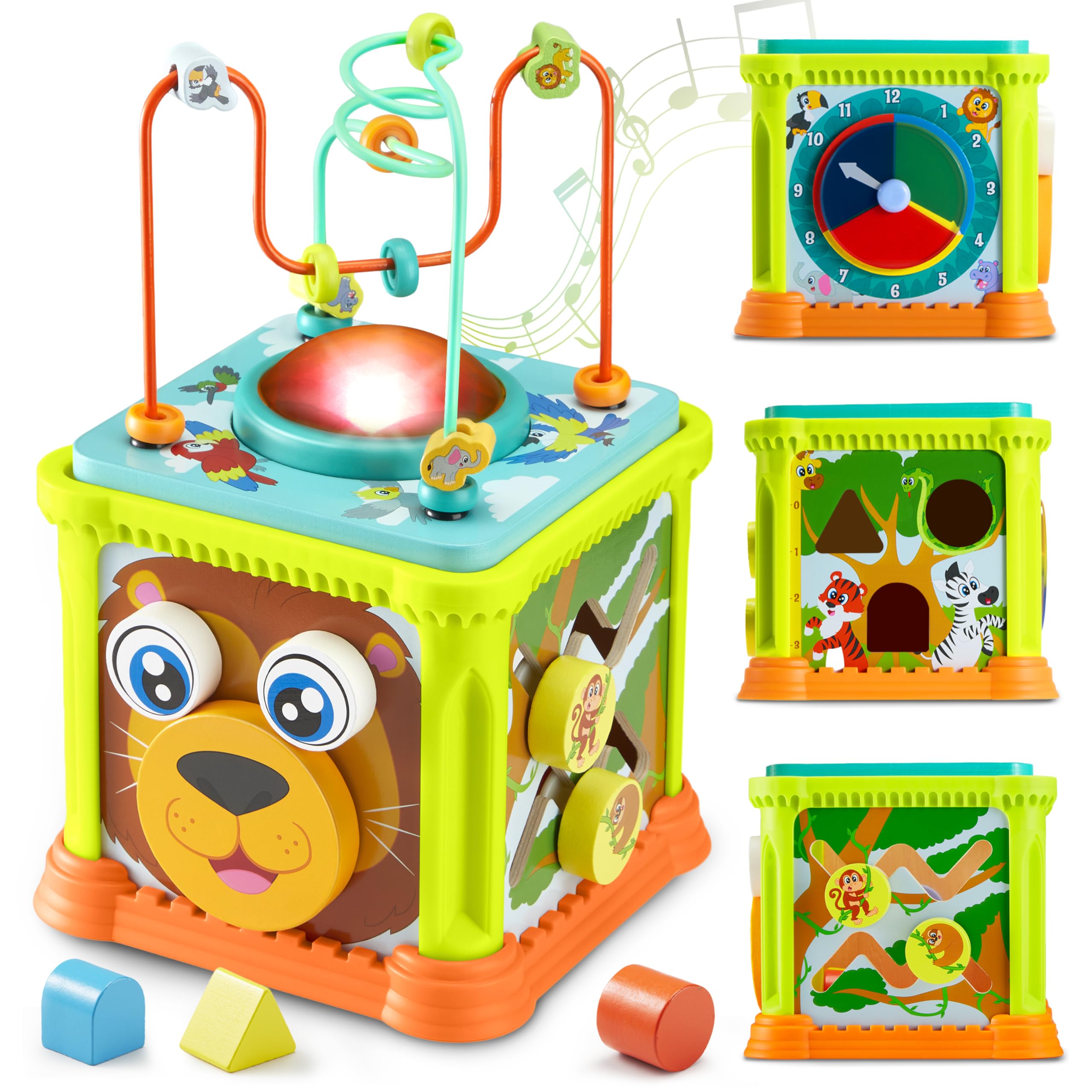 SYNCFUN Baby Toys Toddler Learning Toys Montessori Toys for 1 Year Old Wooden Activity Cube with Music Educational Toys for Boys and Girls Christmas Birthday Gift