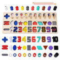 MTTIERY 5 in1 Puzzle Board Montessori Toys for Toddlers Number Shapes Counting Board Boys and Girls Math Stacking Building Blocks Wooden Toys 1-5Year Old Boys Gifts and Up Magnetic Fishing Toys